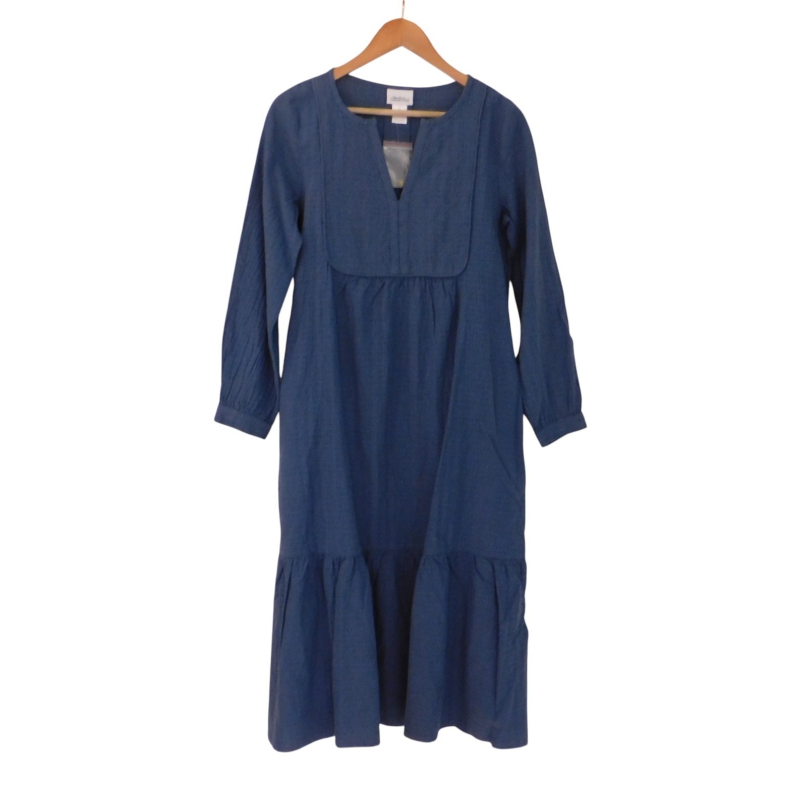 New Womens Dress Linen Blend Midi Patio Tiered Muumuu Kaftan Sz Large Blue